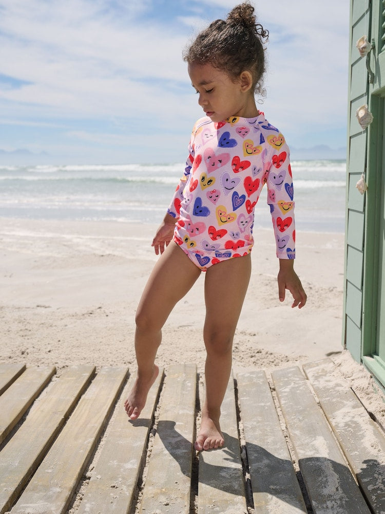 Pink Heart Long Sleeve Sunsafe Swim Set (3mths-7yrs)