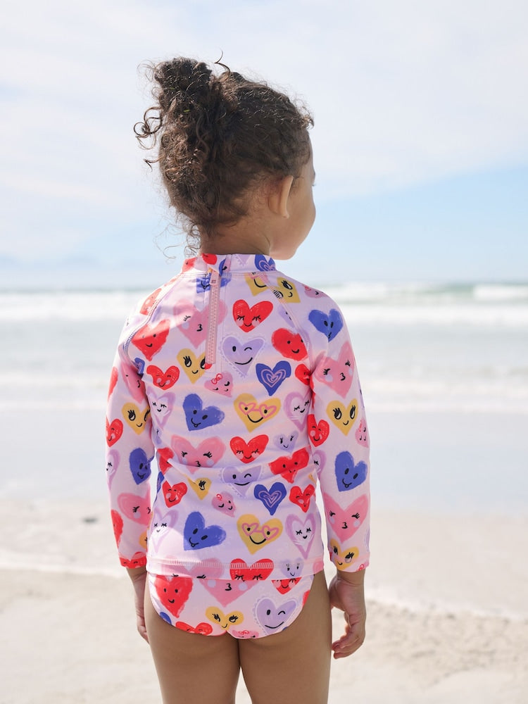 Pink Heart Long Sleeve Sunsafe Swim Set (3mths-7yrs)