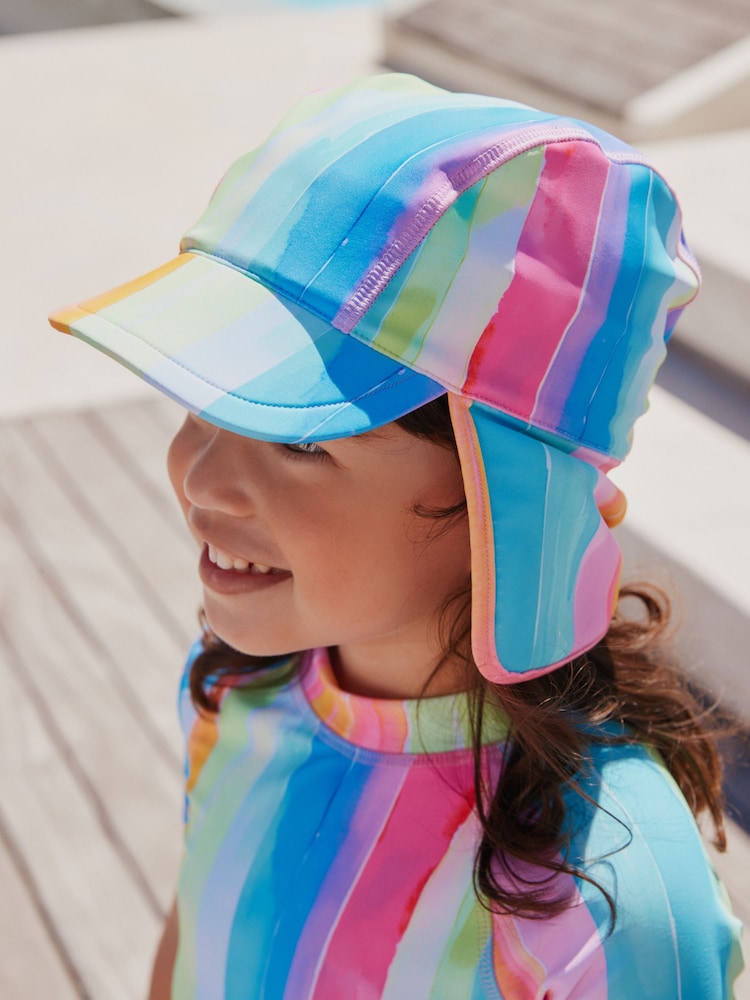 Rainbow Stripe Swim Legionnaire Hat (3mths-10yrs) - Rainbow Stripe / 7-10 Years (122-140cm)