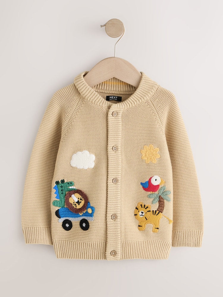 Tan Brown Safari Character Cardigan (3mths-7yrs)