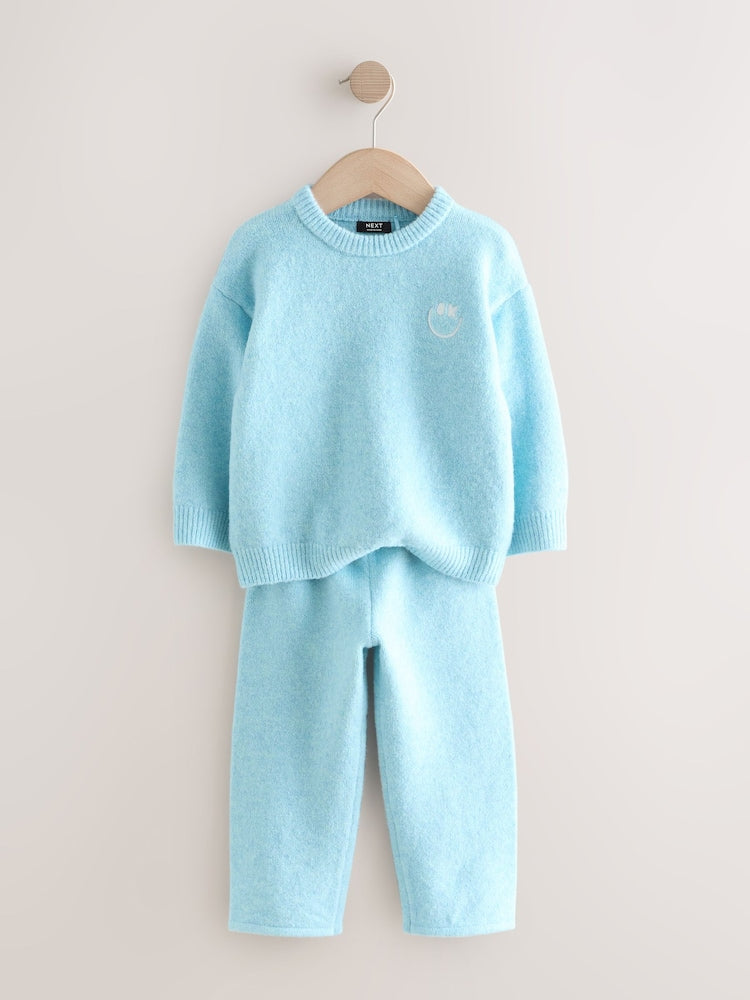 Light Blue Knitted Crew Neck Jumper and Joggers Set (3mths-7yrs)