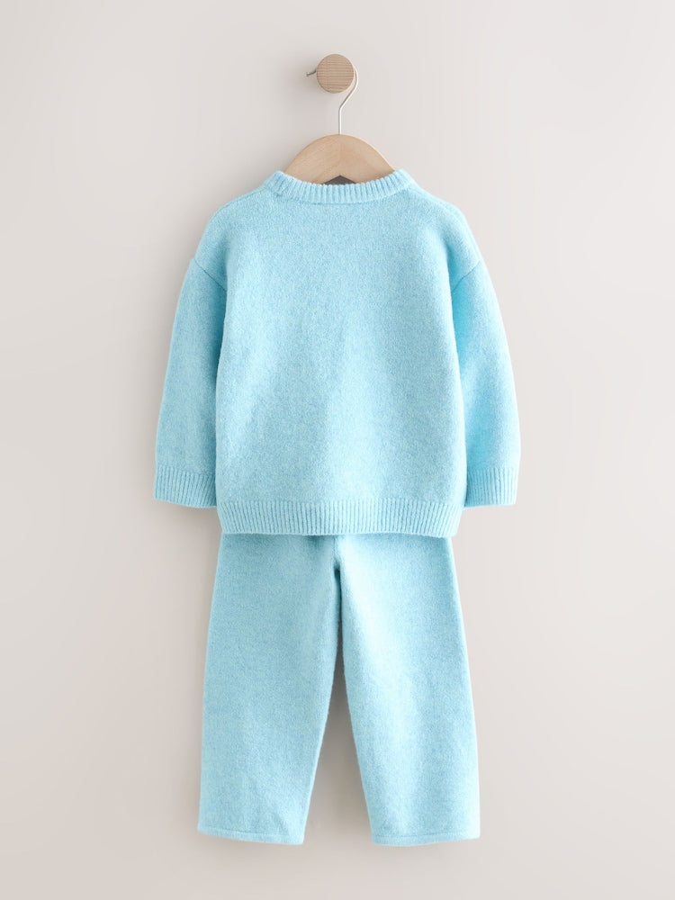Light Blue Knitted Crew Neck Jumper and Joggers Set (3mths-7yrs)