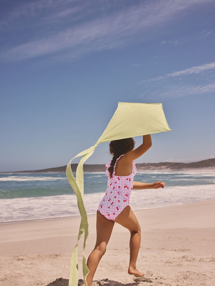 Pink Cherry Gingham Frill Swimsuit (3-16yrs)