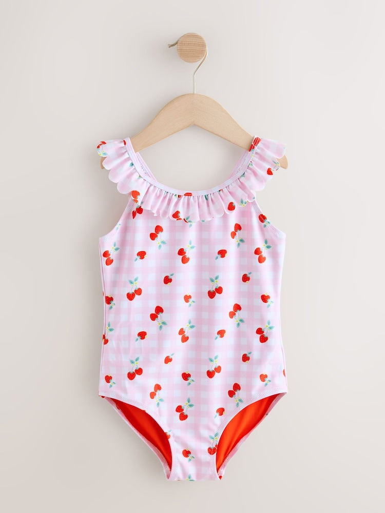 Pink Cherry Gingham Frill Swimsuit (3-16yrs)
