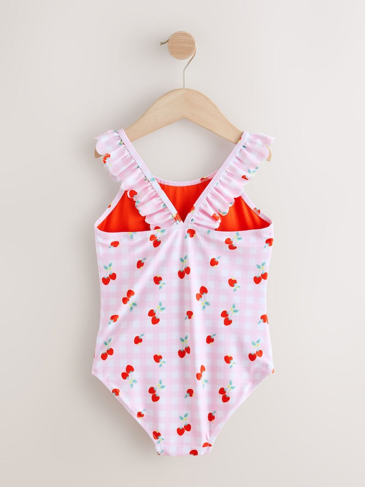 Pink Cherry Gingham Frill Swimsuit (3-16yrs)