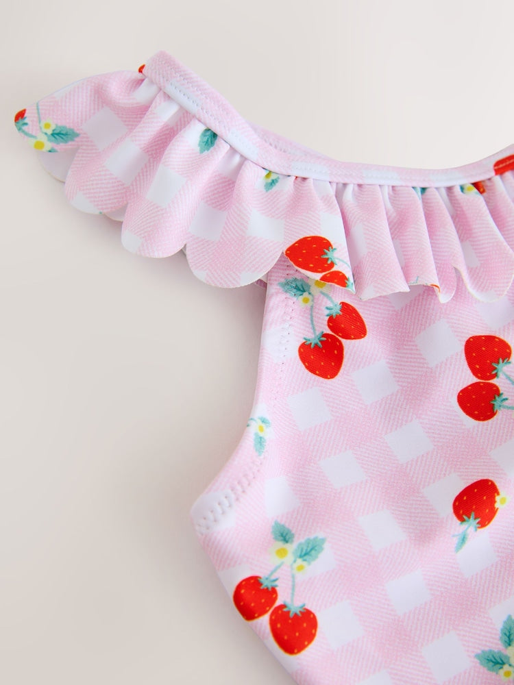 Pink Cherry Gingham Frill Swimsuit (3-16yrs)