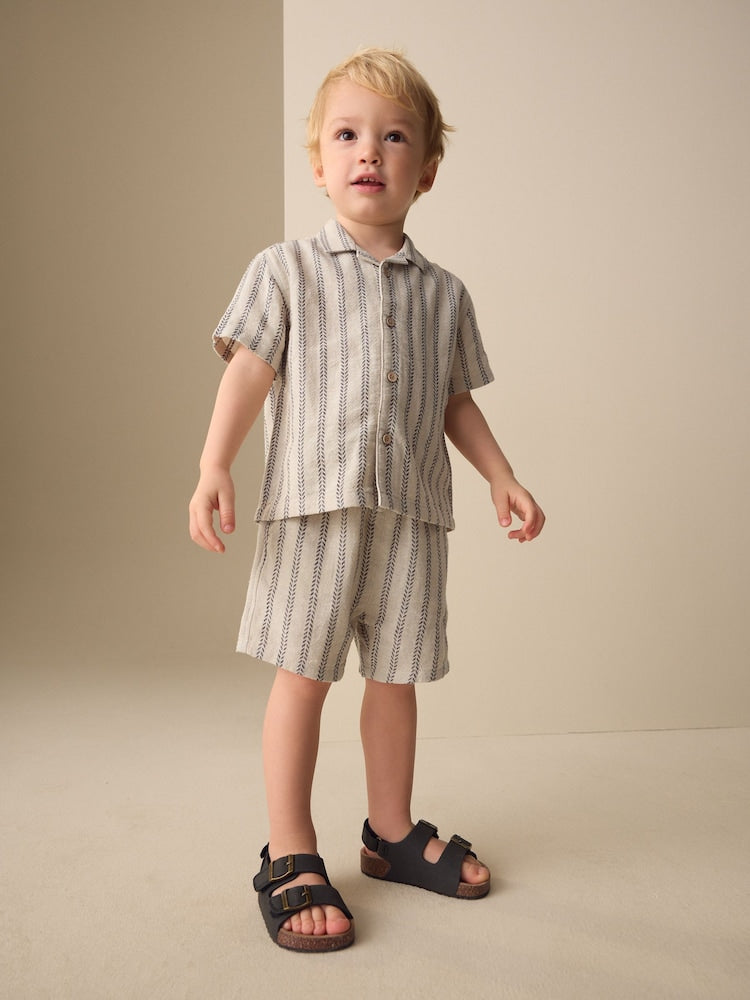Ecru Short Sleeve Textured Stripe Shirt and Shorts Set (3mths-10yrs)