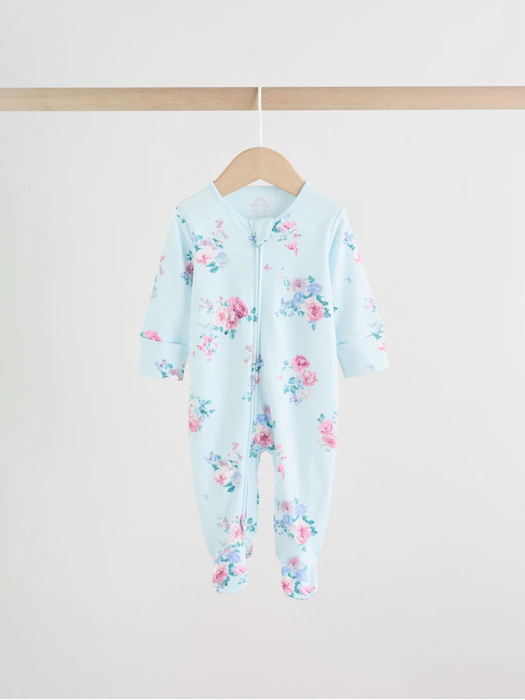 Pink Two Way Zip Baby Sleepsuit 3 Pack (0-2yrs)