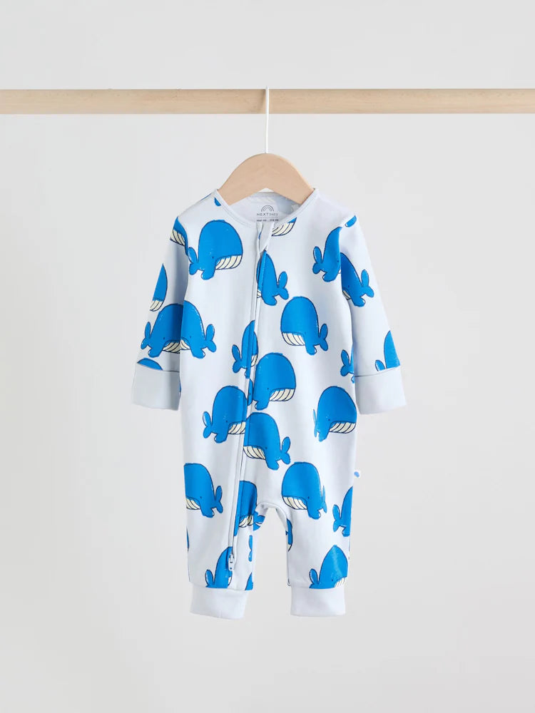 Blue Whale Two Way Zip Baby Sleepsuits 3 Pack (0mths-3yrs)
