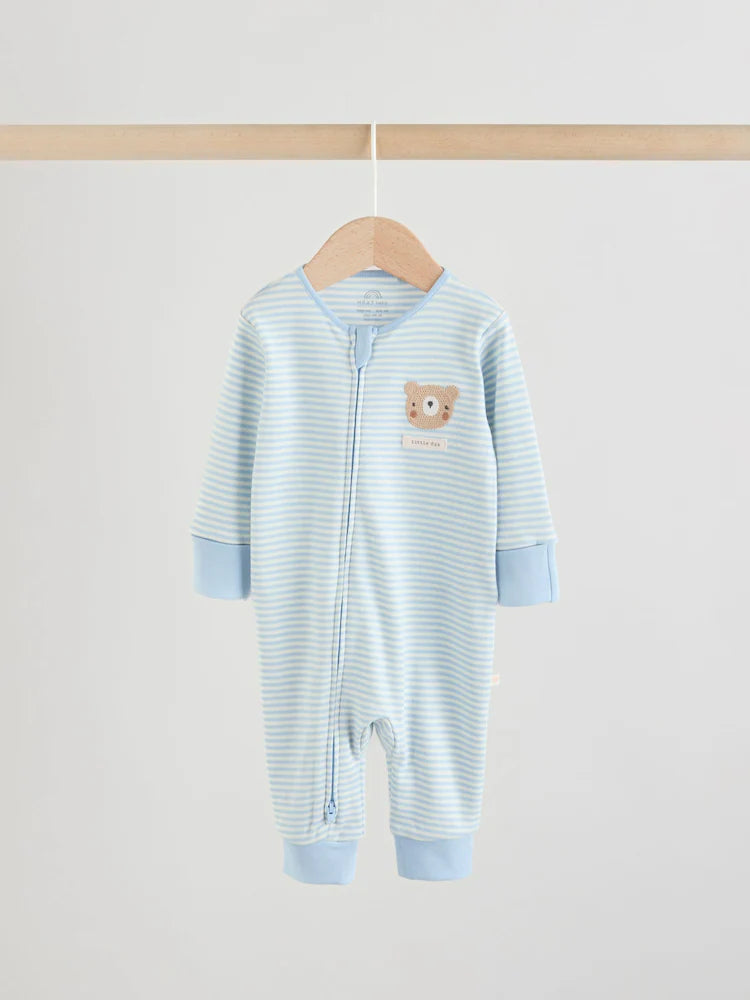 Blue Bear Way Zip Baby Sleepsuits 3 Pack (0mths-3yrs)