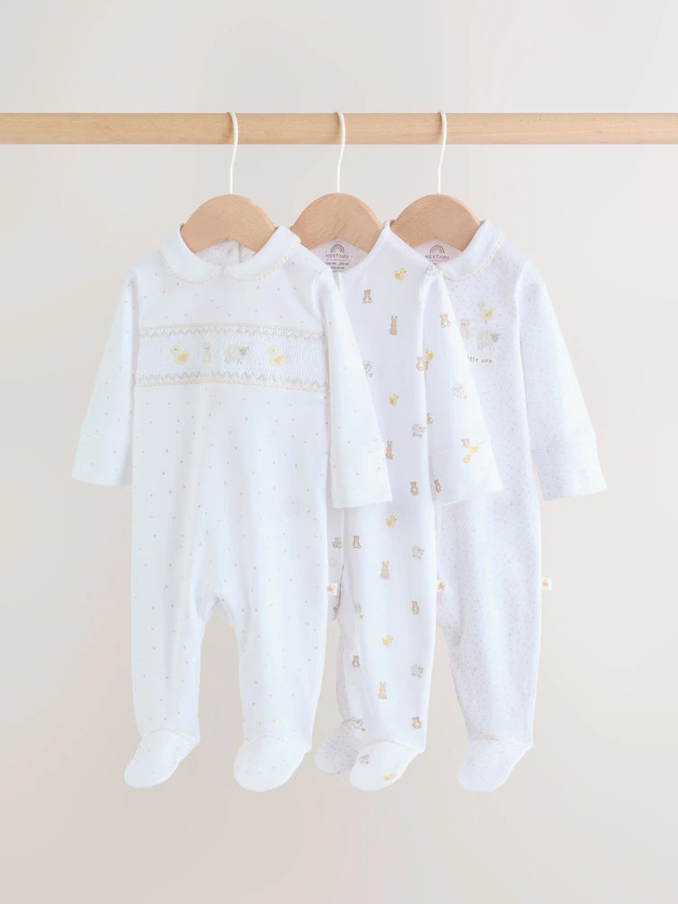 White Collar Baby Sleepsuits 3 Pack (0-2yrs)