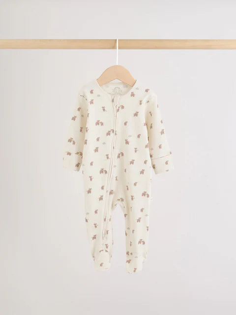Neutral Hamish Two Way Zip Baby Sleepsuits 3 Pack (0-2yrs)