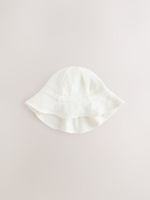 Ecru Woven Crinkle Baby Bucket Hat - Size 50cm (First Size)