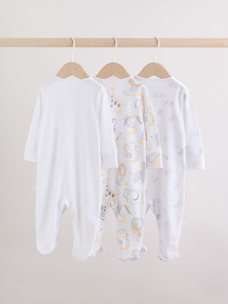 White Safari Baby Sleepsuits 3 Pack