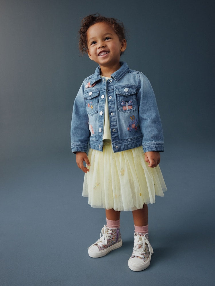 Mid Blue Denim Unicorn Embroidered Western Jacket (3mths-7yrs)