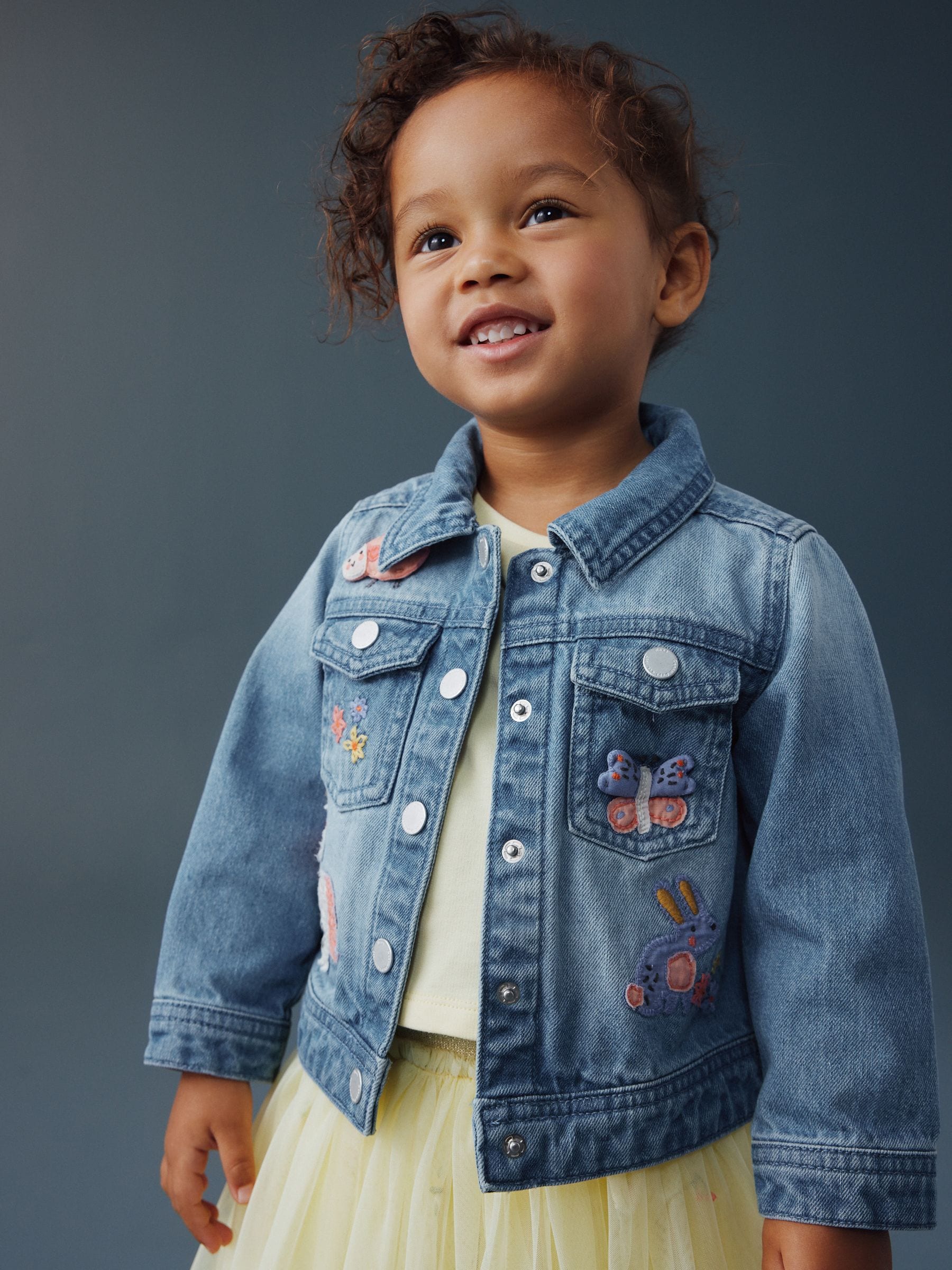 Mid Blue Denim Unicorn Embroidered Western Jacket (3mths-7yrs) - Size 3-6 Months (62-68cm)