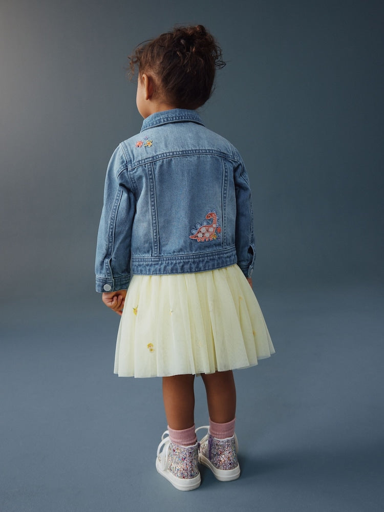 Mid Blue Denim Unicorn Embroidered Western Jacket (3mths-7yrs)