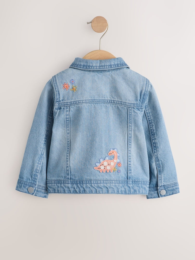 Mid Blue Denim Unicorn Embroidered Western Jacket (3mths-7yrs)