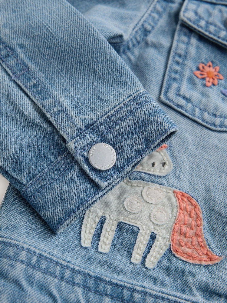 Mid Blue Denim Unicorn Embroidered Western Jacket (3mths-7yrs)