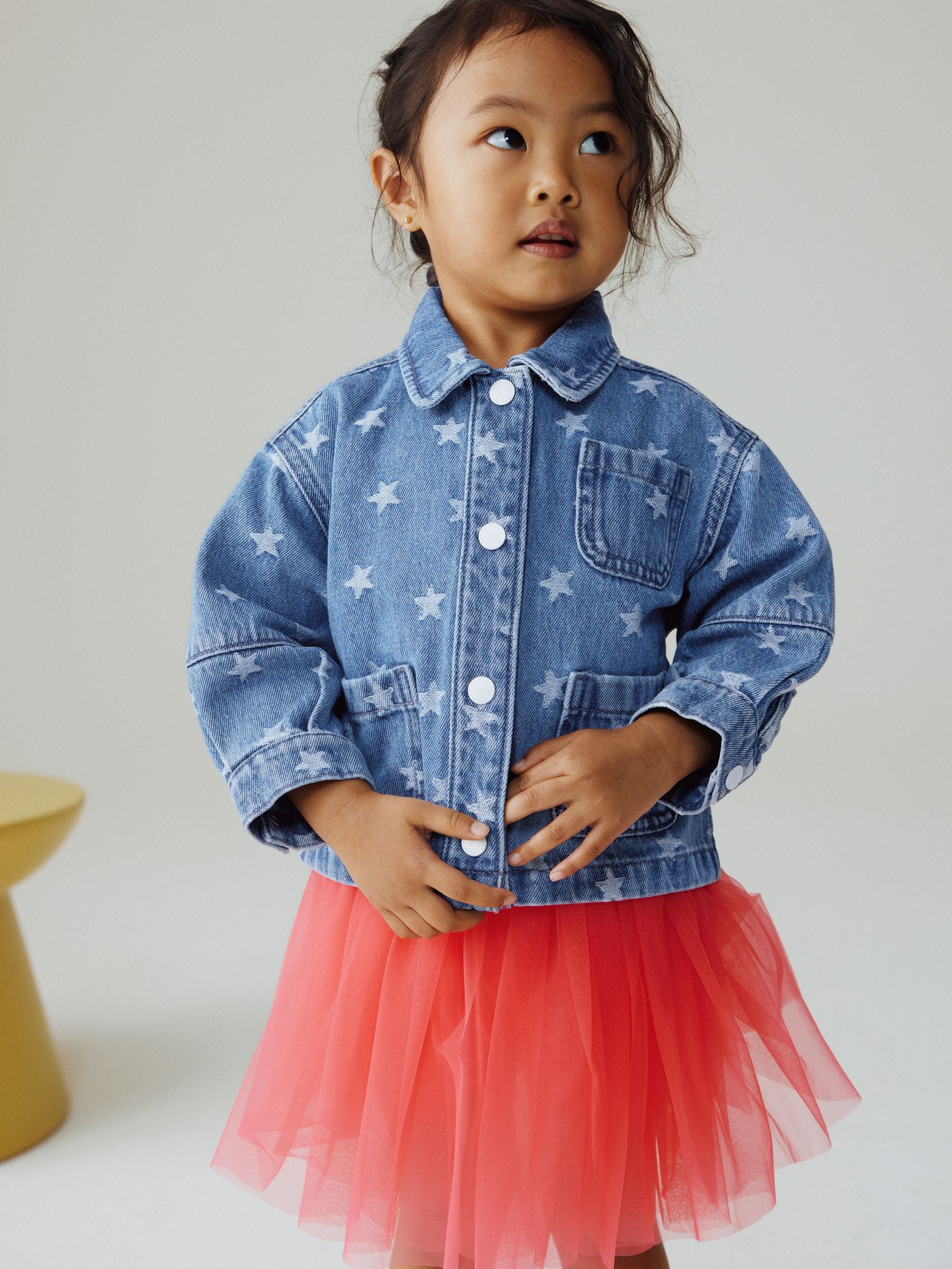 Dark Wash Star Jaquard Denim Jacket (3mths-7yrs) - Size 3-6 Months (62-68cm) - Default 1