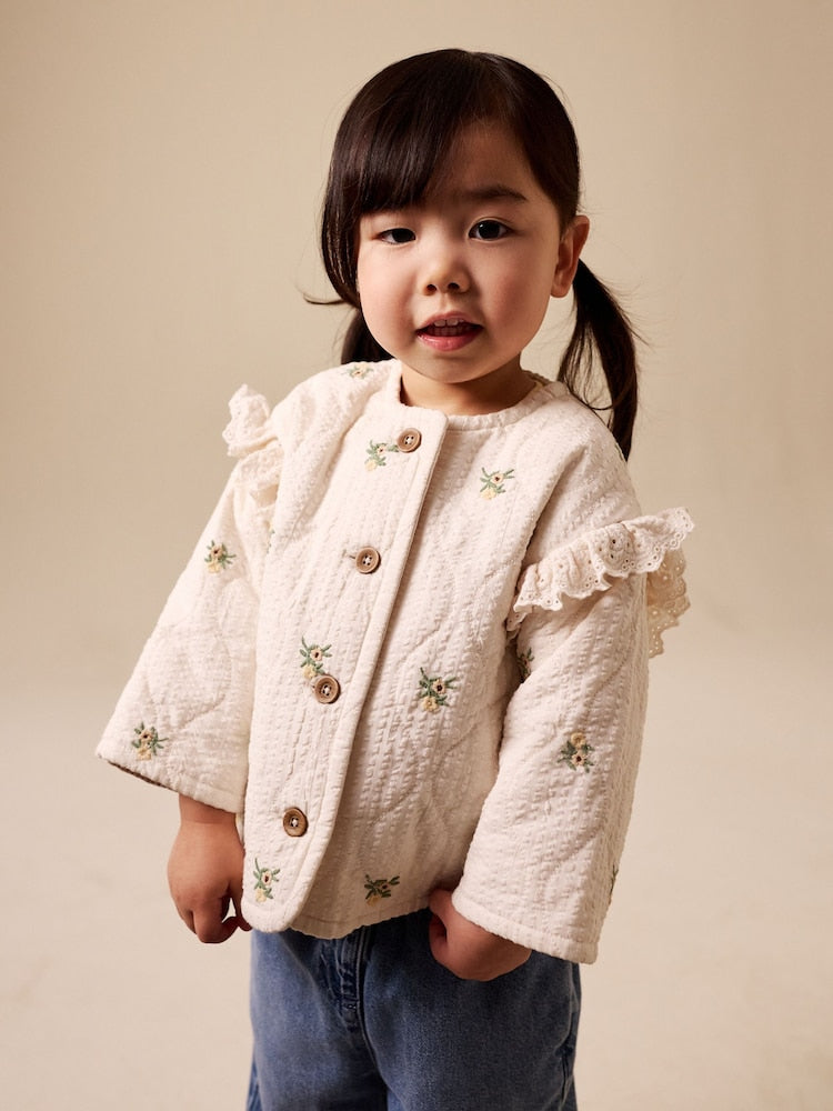 Cream Embroidered Quilted Jacket (3mths-7yrs)