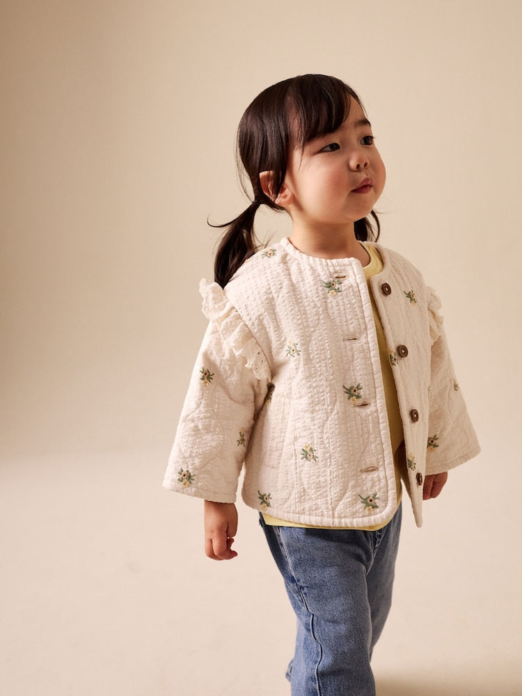 Cream Embroidered Quilted Jacket (3mths-7yrs)
