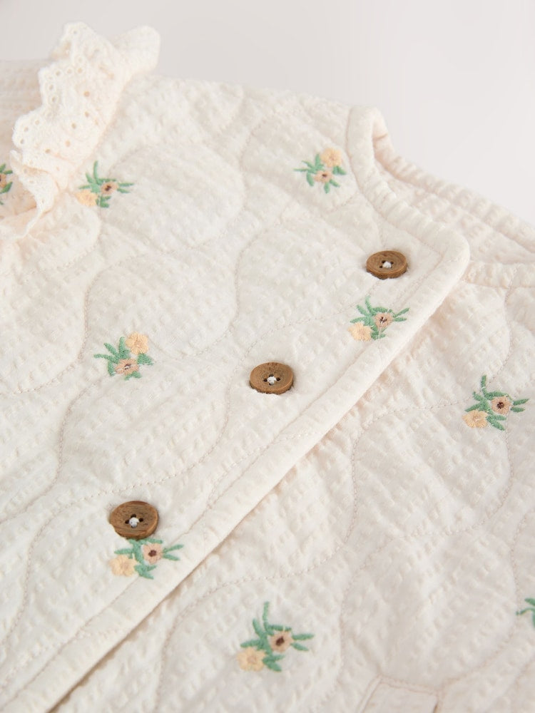 Cream Embroidered Quilted Jacket (3mths-7yrs)