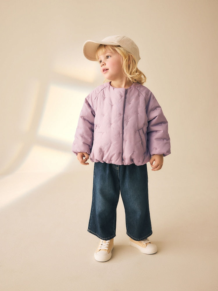 Lilac Heart Embroidered Shower Resistant Bubble Hem Coat (3mths-7yrs)