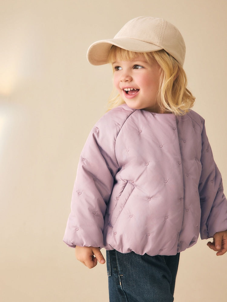 Lilac Heart Embroidered Shower Resistant Bubble Hem Coat (3mths-7yrs)