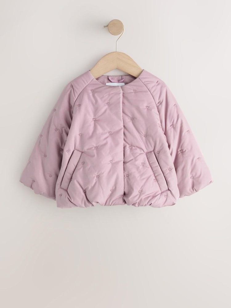 Lilac Heart Embroidered Shower Resistant Bubble Hem Coat (3mths-7yrs)