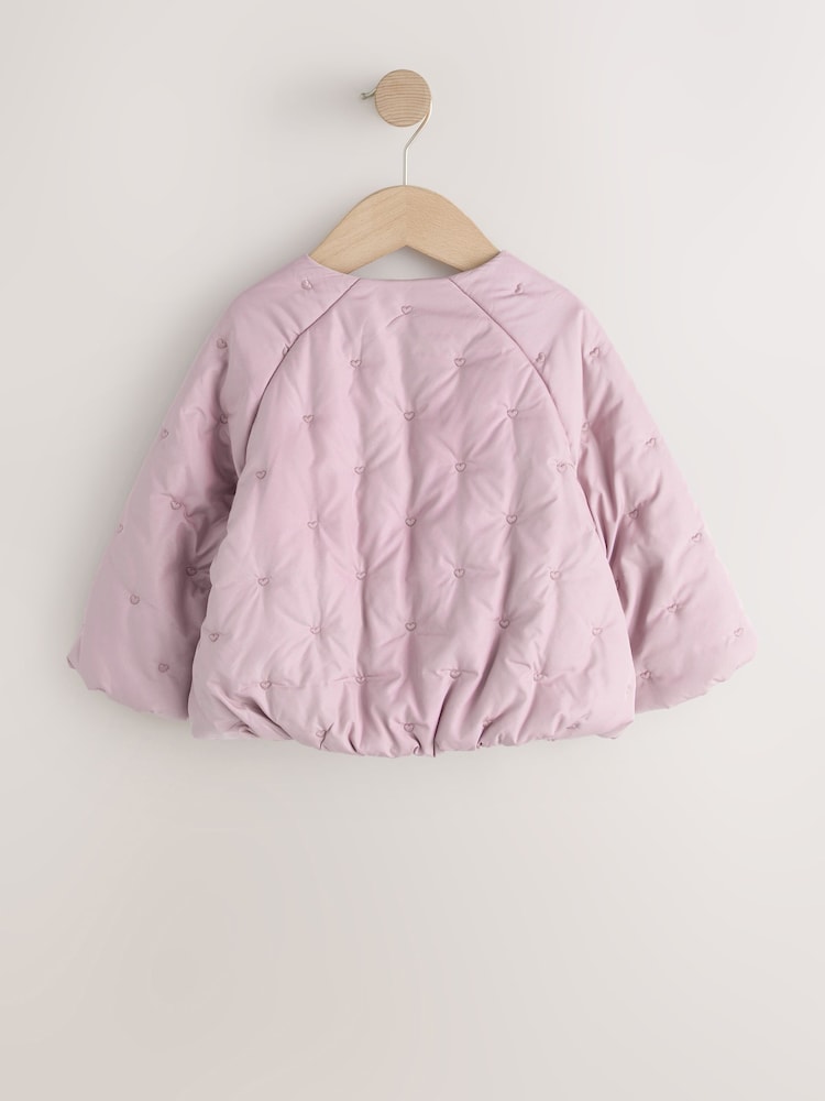 Lilac Heart Embroidered Shower Resistant Bubble Hem Coat (3mths-7yrs)