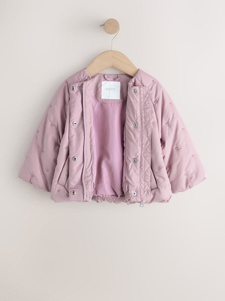 Lilac Heart Embroidered Shower Resistant Bubble Hem Coat (3mths-7yrs)
