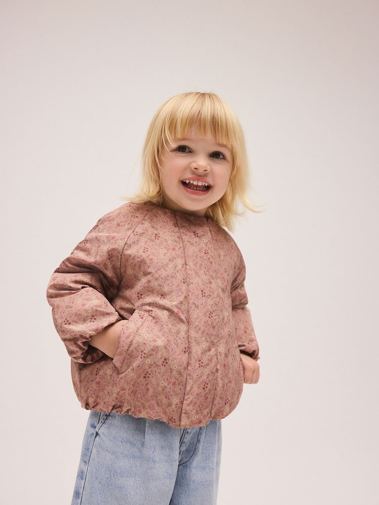 Pink Ditsy Floral Shower Resistant Bubble Hem Coat (3mths-7yrs)