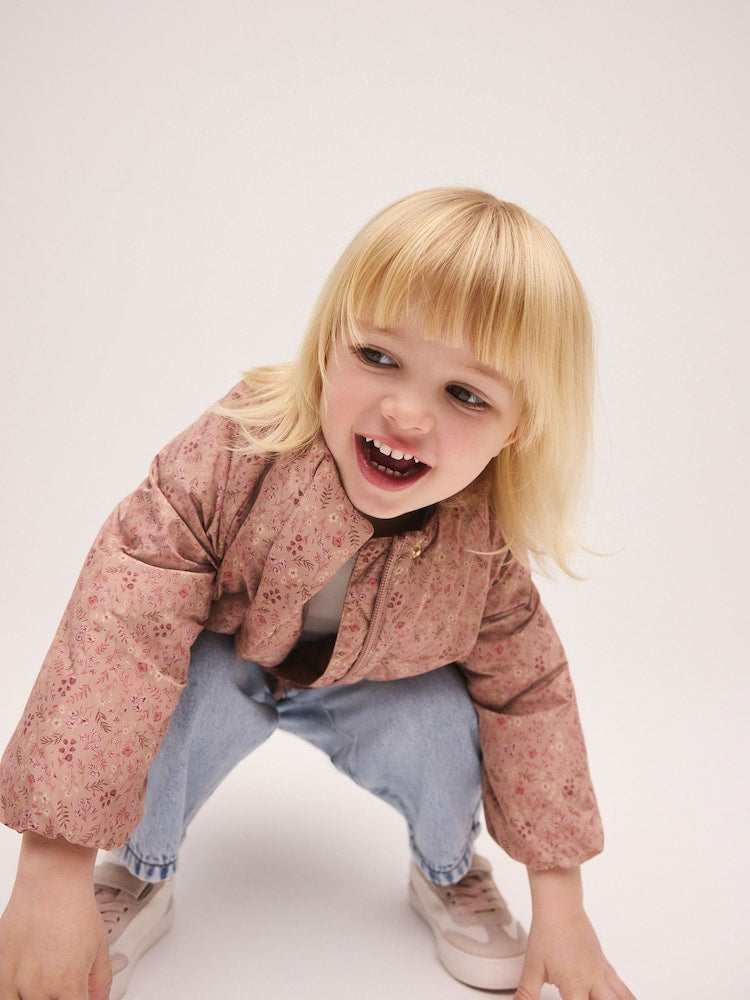 Pink Ditsy Floral Shower Resistant Bubble Hem Coat (3mths-7yrs)