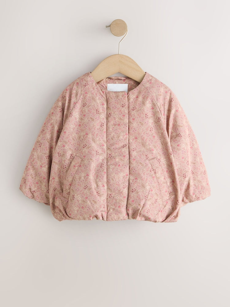 Pink Ditsy Floral Shower Resistant Bubble Hem Coat (3mths-7yrs)