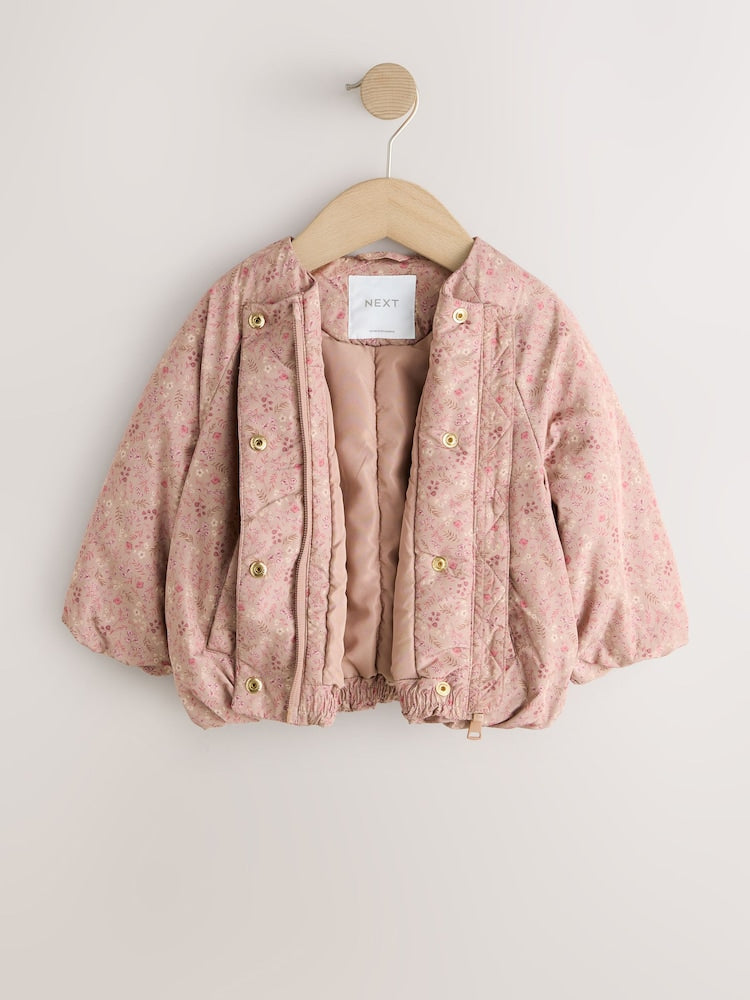 Pink Ditsy Floral Shower Resistant Bubble Hem Coat (3mths-7yrs)