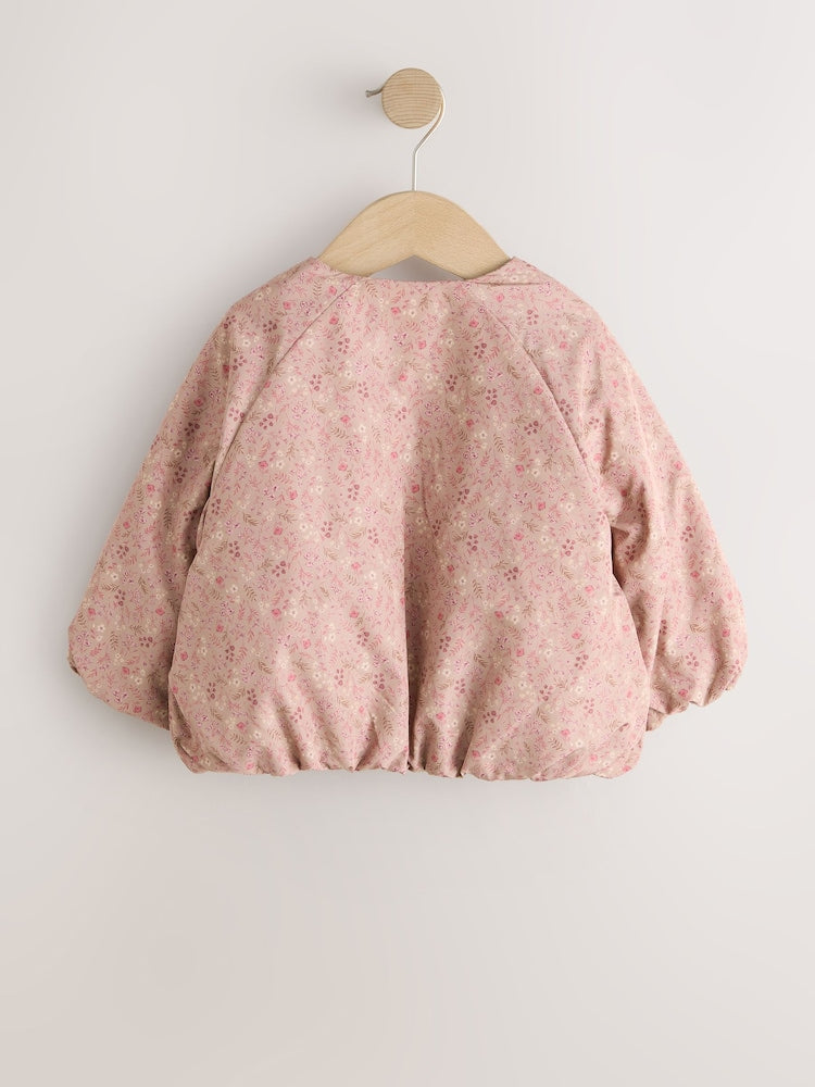 Pink Ditsy Floral Shower Resistant Bubble Hem Coat (3mths-7yrs)
