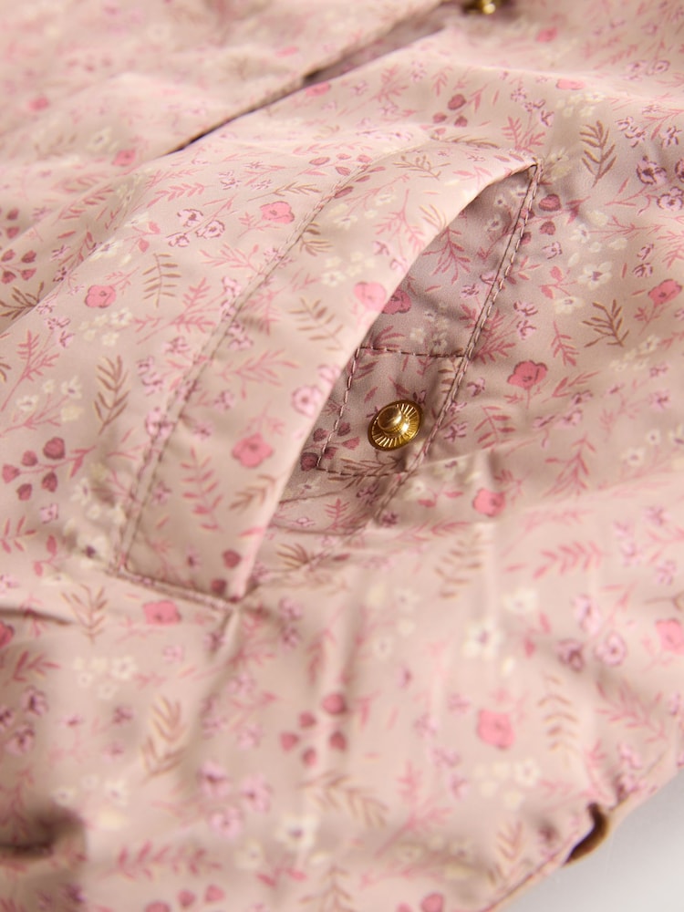 Pink Ditsy Floral Shower Resistant Bubble Hem Coat (3mths-7yrs)