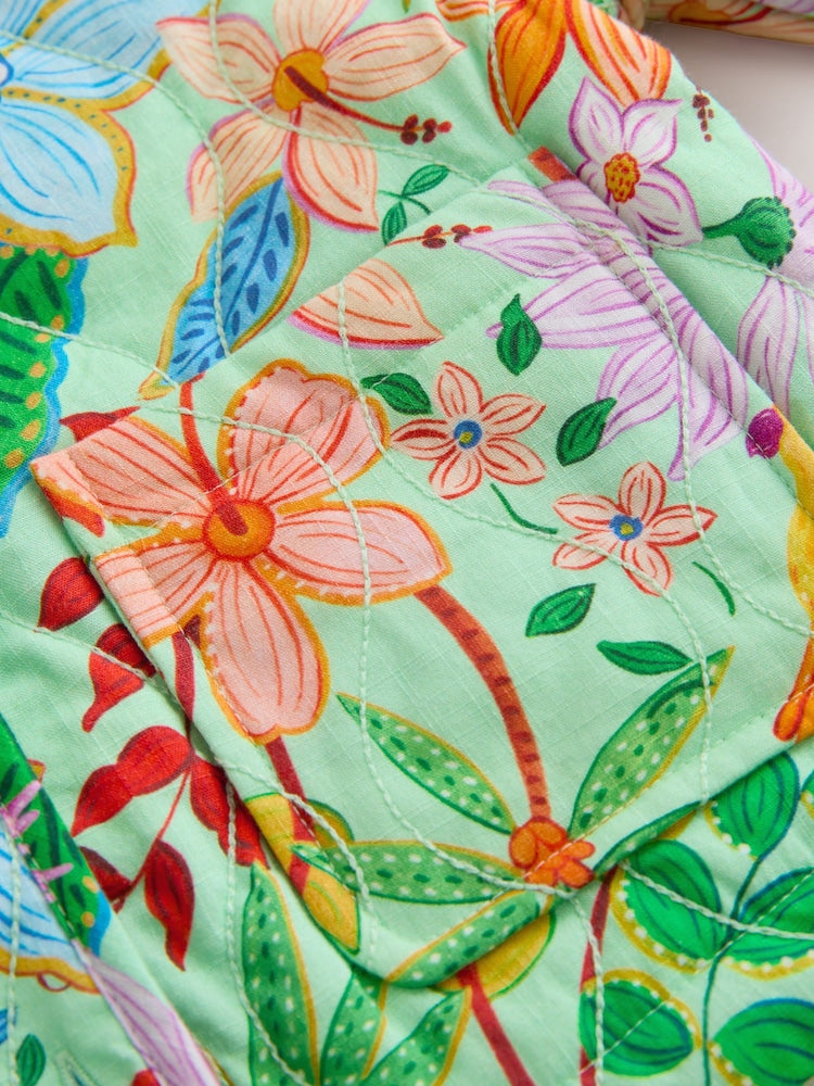 Green Floral Printed Quilted Jacket (3mths-7yrs)