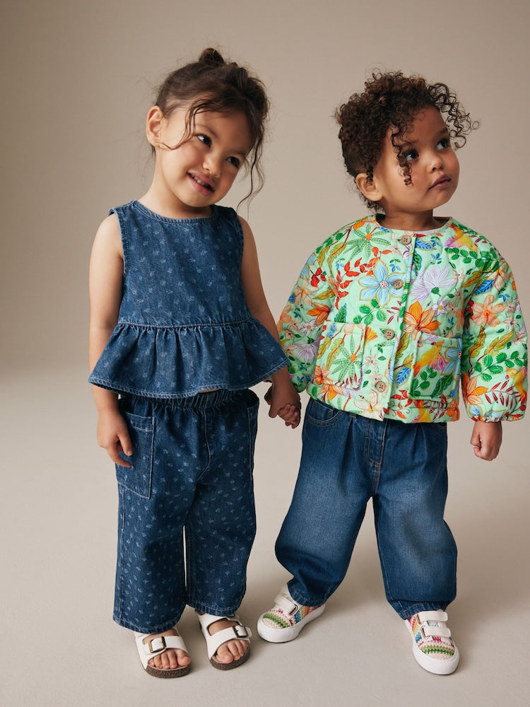 Green Floral Printed Quilted Jacket (3mths-7yrs)