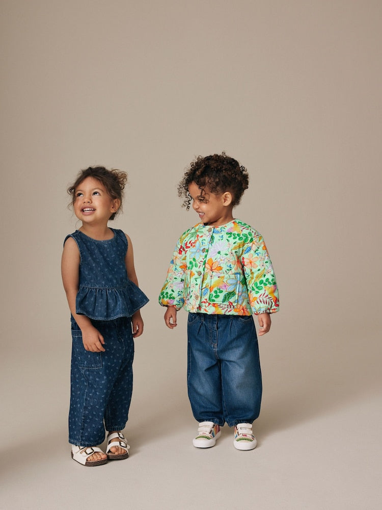 Green Floral Printed Quilted Jacket (3mths-7yrs)