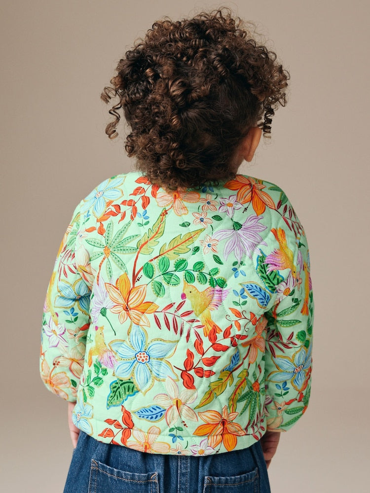 Green Floral Printed Quilted Jacket (3mths-7yrs)