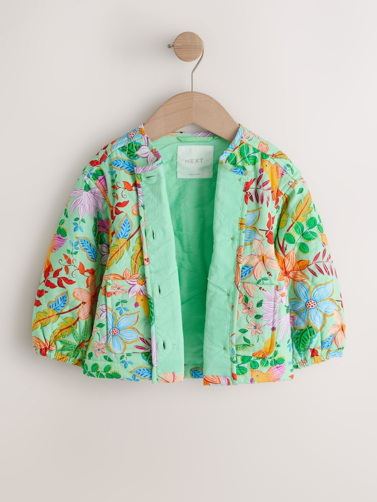 Green Floral Printed Quilted Jacket (3mths-7yrs)