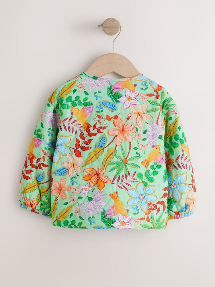 Green Floral Printed Quilted Jacket (3mths-7yrs)