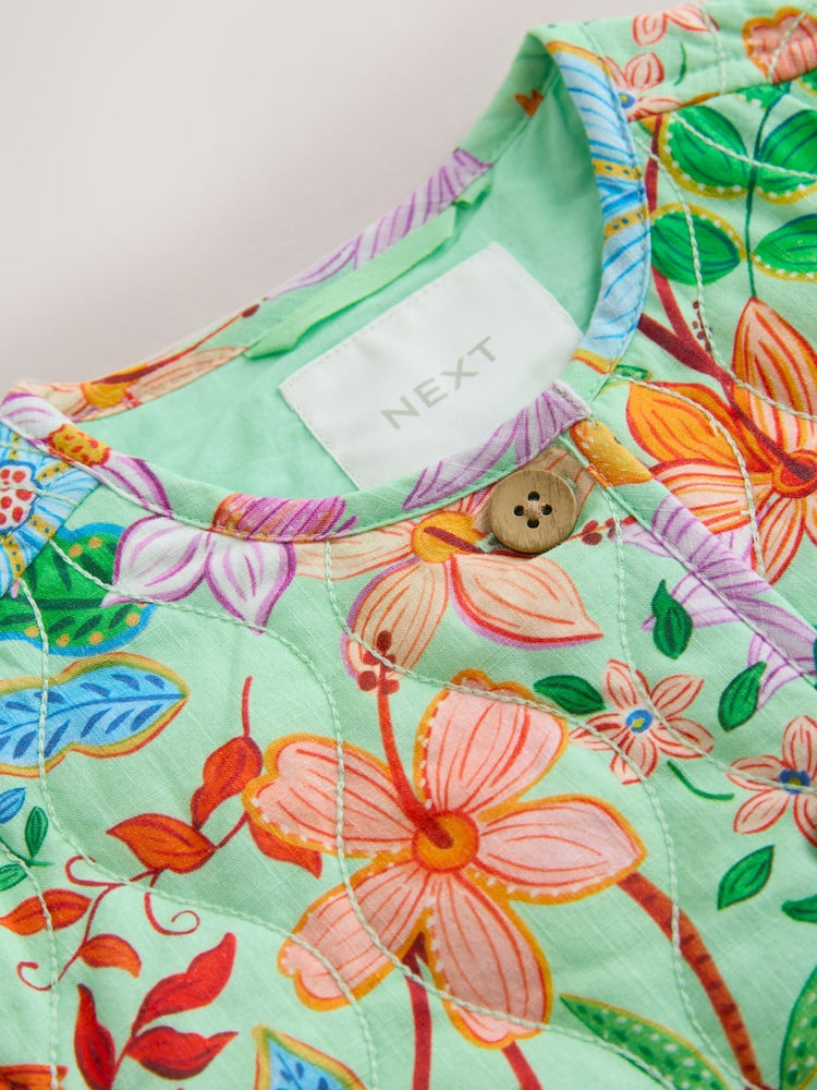 Green Floral Printed Quilted Jacket (3mths-7yrs)