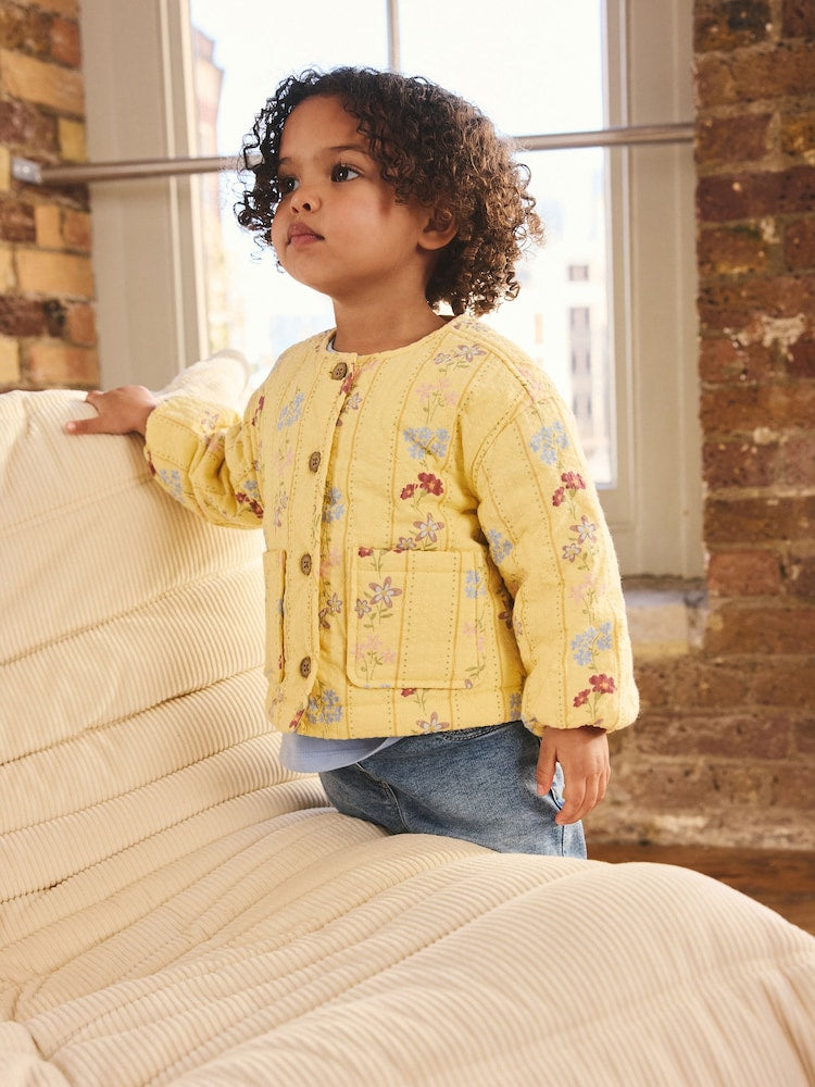 Yellow Flowers Printed Quilted Jacket (3mths-7yrs)