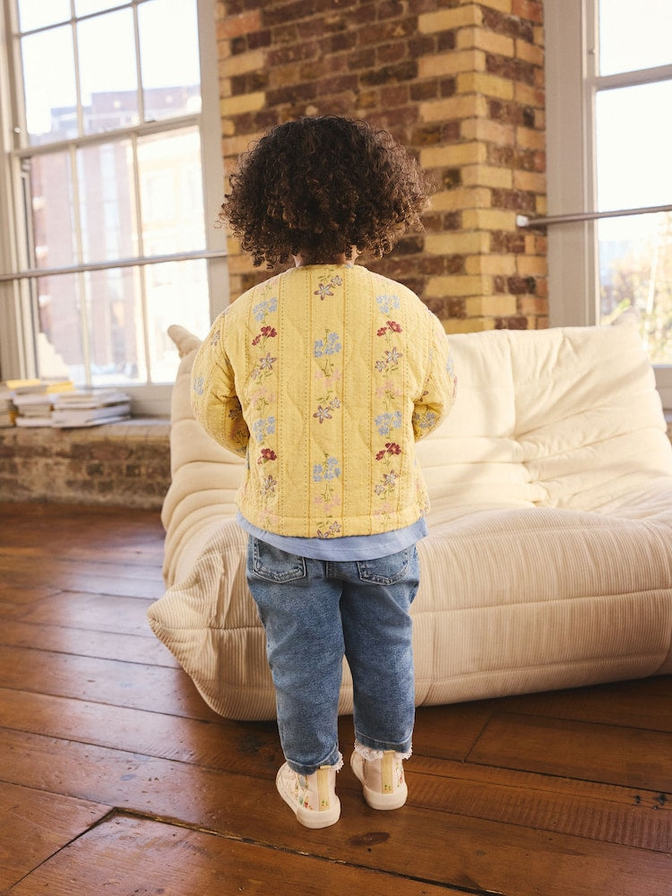 Yellow Flowers Printed Quilted Jacket (3mths-7yrs)