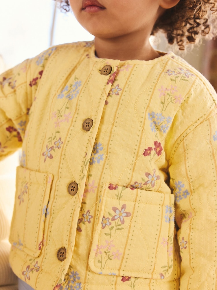 Yellow Flowers Printed Quilted Jacket (3mths-7yrs)