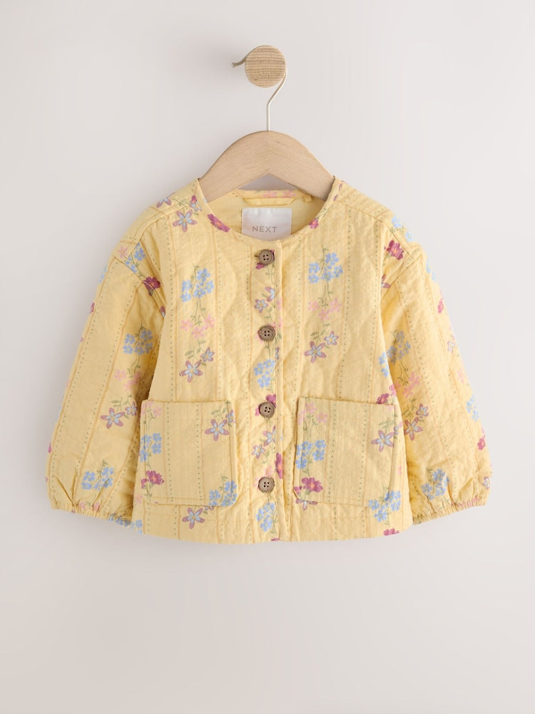Yellow Flowers Printed Quilted Jacket (3mths-7yrs)
