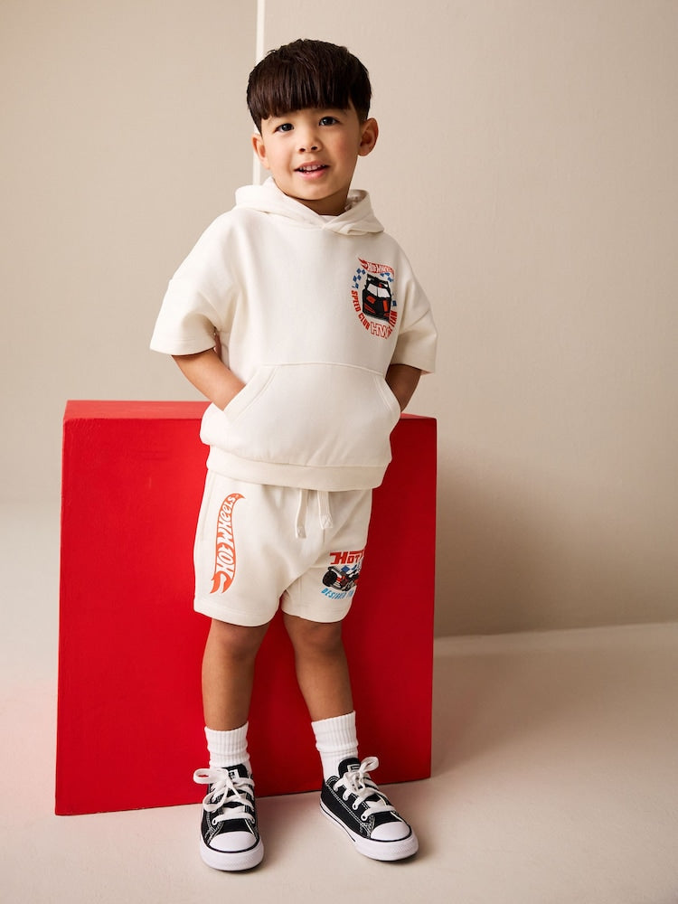White Hot Wheels Short Sleeve Hoodie and Shorts Set (6mths-8yrs)